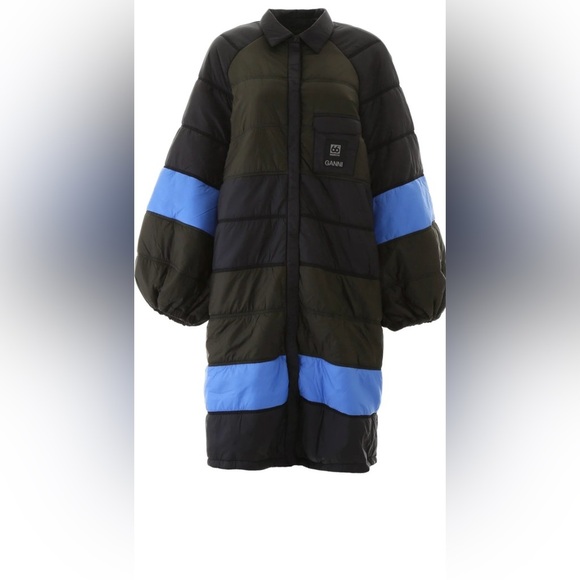 GANNI X66°NORTH Vatnajökull Quilted Black Green Open Back Puffer Coat Dress XS/S - Picture 5 of 12